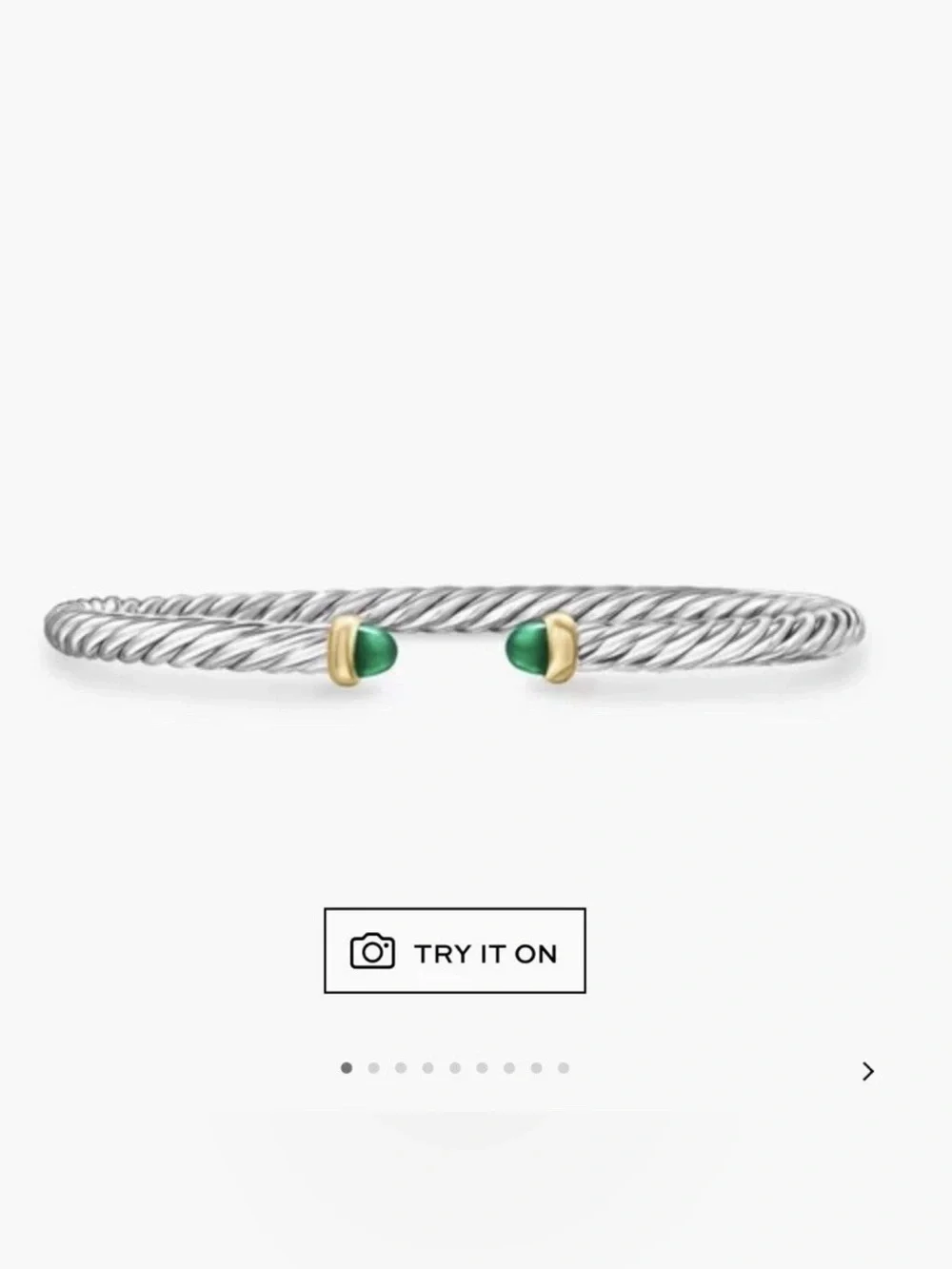 David Yurman Cable Flex Bracelet Sterling Silver 14K Gold Green Onyx Size L